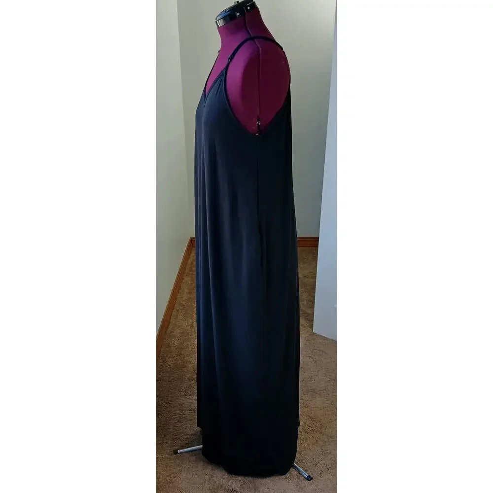 🔥SALE🔥 Zenana Black V-neck Cami Maxi Dress 1X comfy shift pockets adjustable - Picture 7 of 16